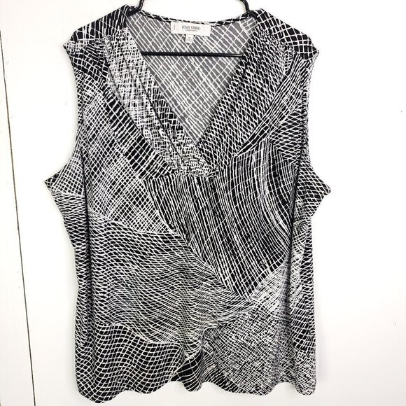 Jones Studio Tops - Jones Studio Top WOmens 3X V Neck Sleeveless Jersey Stretch Ruched Neck Busy